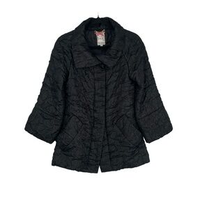 Yoana Baraschi Womens Black Quilted Textured Collared Crinkle Jacket Coat Size S
